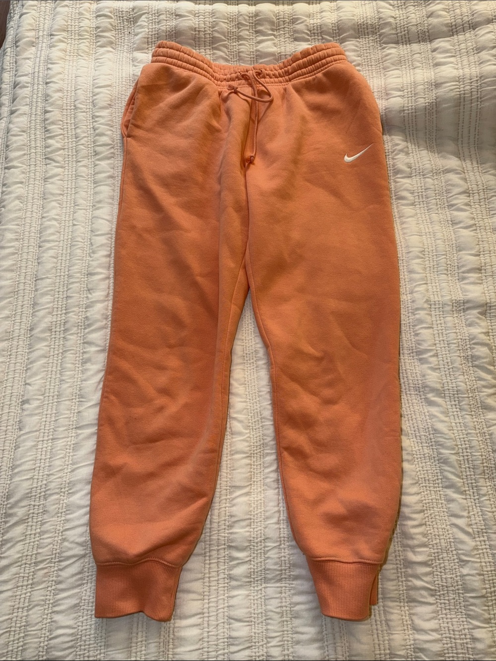 Nike Kids Peach/Coral Jogger Sweatpants with White Swoosh
